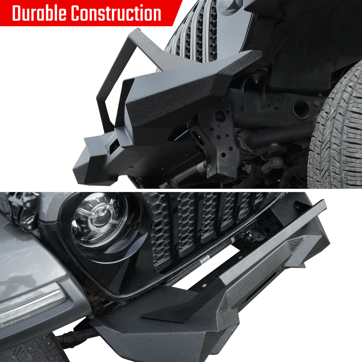 X Style Front Bumper With Winch Plate Compatible With Wrangler JK 2007-2018 Heavy Duty Black Textured Manganese Steel Construction, Perfect For On And Off-Road Used - image 9