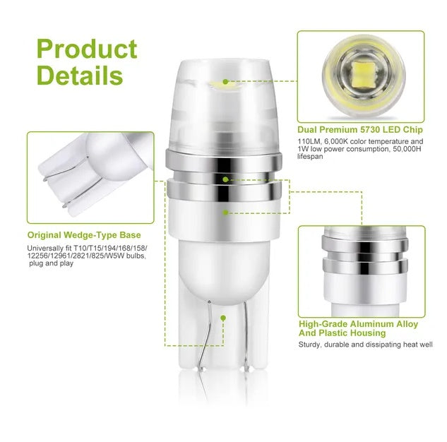 10PCS T10 LED Bulbs 194 LED Lights 12V 1W 5730 Xenon White Wedge - image 5