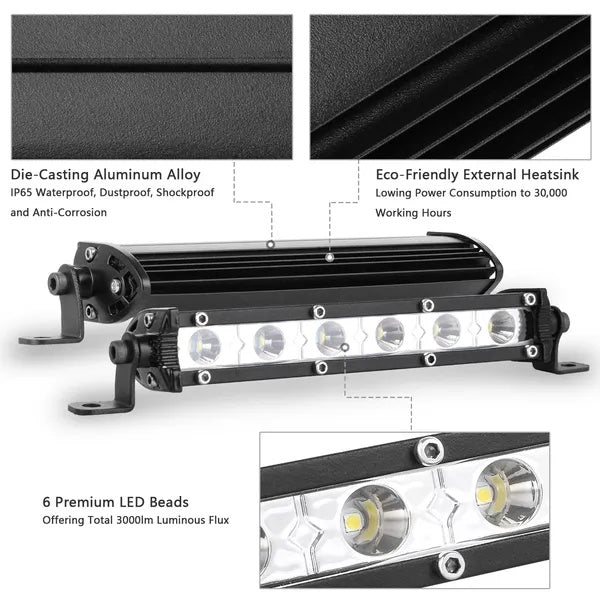 Light Bar Single Row Offroad Spot Lights 18W Ultra Slim Straight - image 6