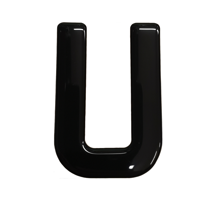 3D Gel Number Plate Black Letter "U"