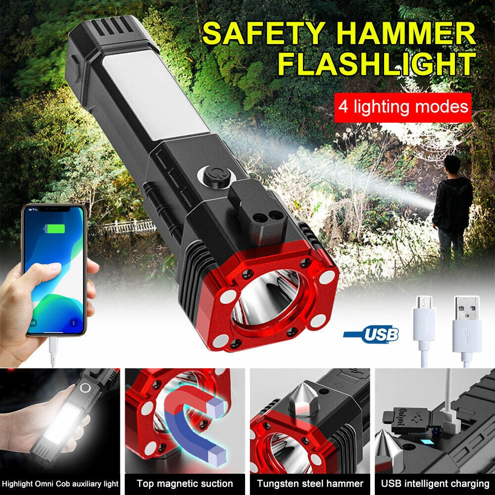 Rechargeable USB torch with emergency hammer from the Winter car kit with jump starter