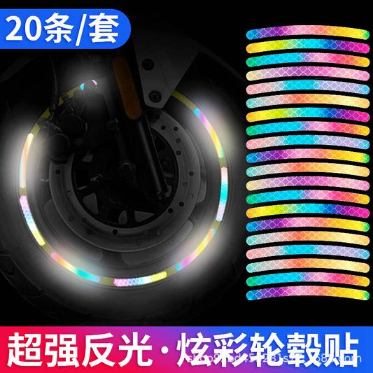 Car Night Glow Multicolor Laser Wheel Hub Stickers, Creative And Personalized Anti-Collision Stickers For Motorcycle And Electric Vehicle Tires