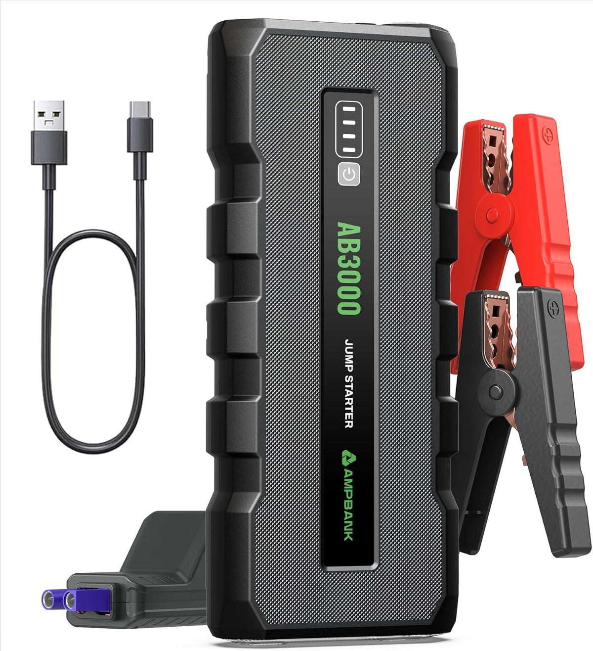 3000A Car Emergency Starting Power Supply 12V Portable Battery Starter Suitable For 6.0L Gasoline And 4.0L Diesel Engines - Black