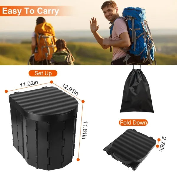 Foldable Emergency Toilet Portable Porta Potty For Car Travel Camping Boating Hiking Cleanable Travel Commode With Lid Carry Bag 1 Roll Garbage Bags - image 3