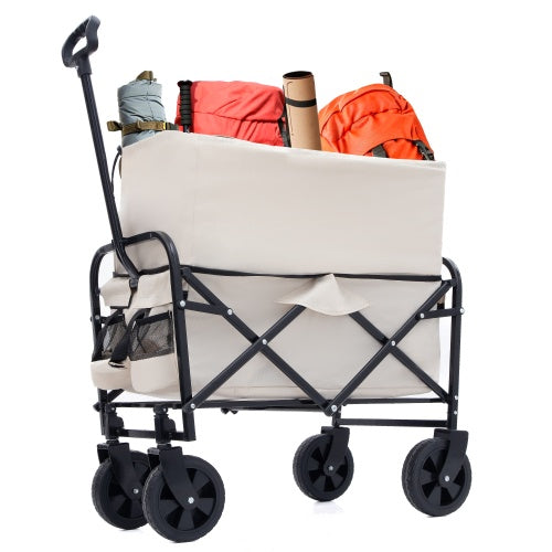Minimeetall Extention ExCollapsible Foldable Wagon Cart Beach Wagon Heavy Duty Utility Cart Utility Wagon Grocery Cart For For Camping Shopping Sports Gardeing Fishing Supports 225lbs - Cream