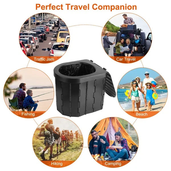 Foldable Emergency Toilet Portable Porta Potty For Car Travel Camping Boating Hiking Cleanable Travel Commode With Lid Carry Bag 1 Roll Garbage Bags - image 4