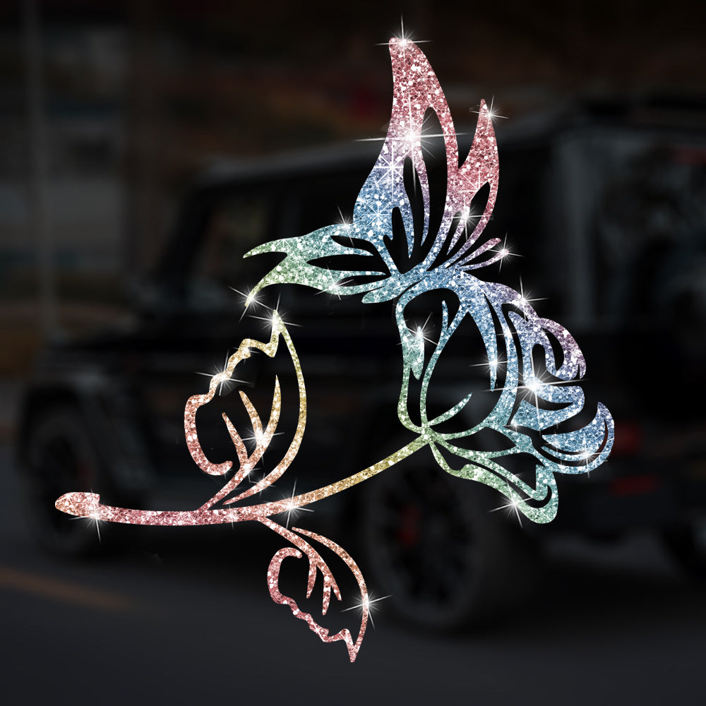 Cartoon Shiny African Woman Automobile Sticker - Butterfly rose in color
