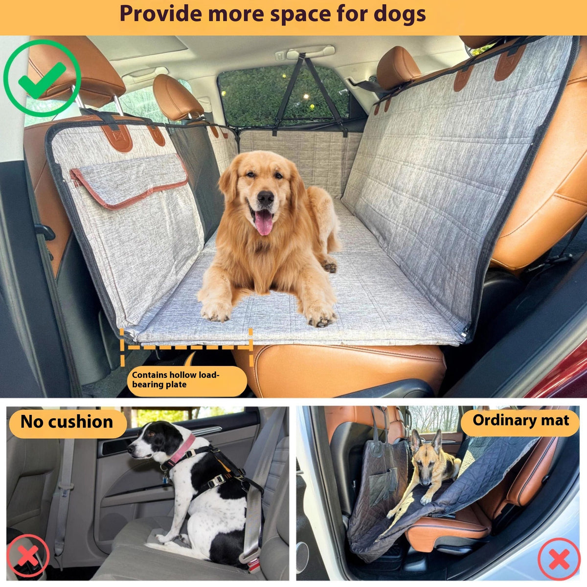 Widened Support Plate Car Dog Bed Rear Seat Pet Pad - image 3