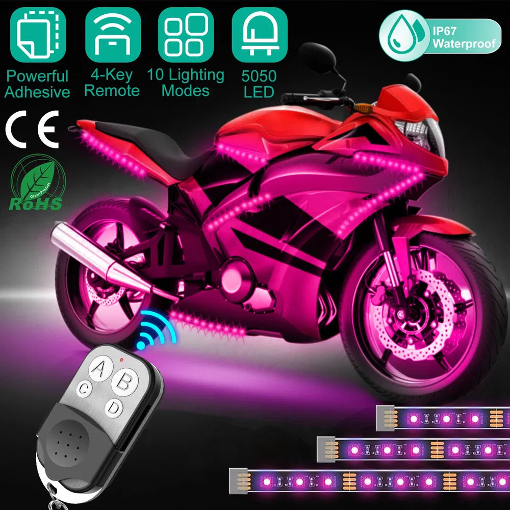 6Pcs Motorcycle LED Light Strips Multi-Color Neon Light Kits Waterproof DC 12V RGB Atmosphere Lights - Black