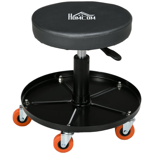 Mechanic Workshop Stool – Adjustable, Rolling with Tool Tray - Black