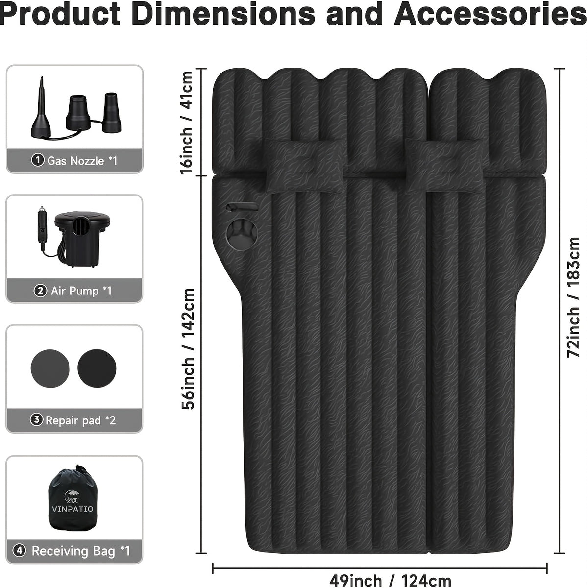 Air Mattress For SUV, Inflatable Car Air Mattress For Camping, Flocking Car Bed With Air Pump & 2 Pillows, Portable Sleeping Pad Mattress, With Phone And Cup Holder - image 7