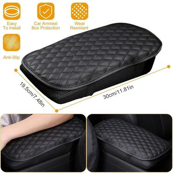 Car Armrest Pad Cover PU Leather Auto Center Console Seat Box Cover Protector Car Accessories Armrest Cushion Pad - Black