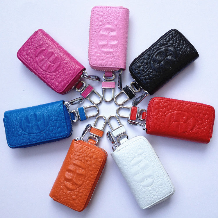 Crocodile-pattern leather car key case – universal – seven colour options arranged in a circle