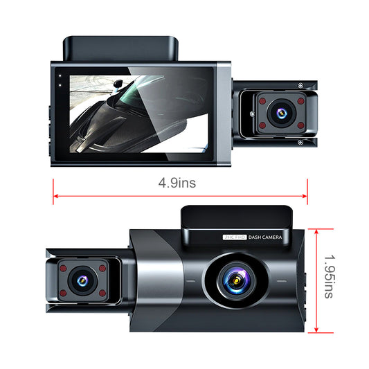 3-Lens Dash Cam 1296P – Front, Rear & Cabin, Wi-Fi, Night Vision - Black
