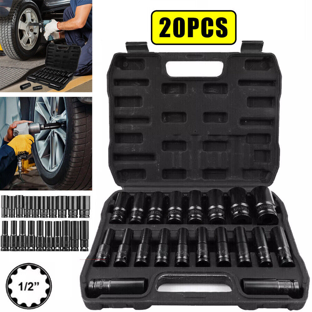 20PCS Deep Impact Socket Set 1 2 Inch Drive Metric 8 - 32mm Lifetime Warranty UK - 20pcs