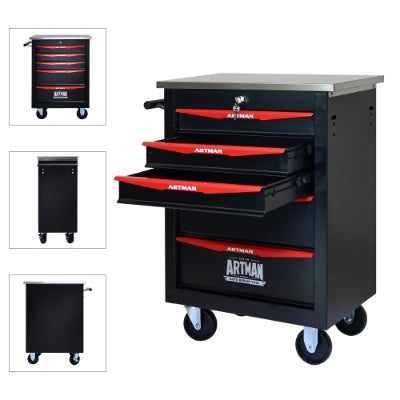 5 Drawers Multifunctional Tool Cart With Wheels,Metal Rolling Tool Cart Storage For Garage Workshop Warehouse Repair Shop--With Stainless Steel Roof- BLACK RED - image 6