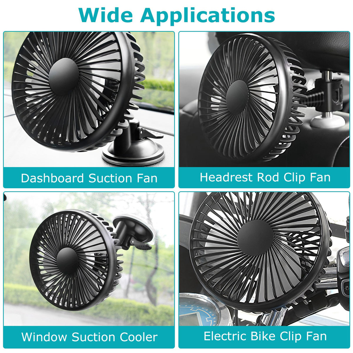 1Pc Car Cooling Fan Portable Rotatable USB Vehicle Fan Backseat Clip Fan Dashboard Window Suction Fan For SUV RV Pickup With 3 Speeds - image 6