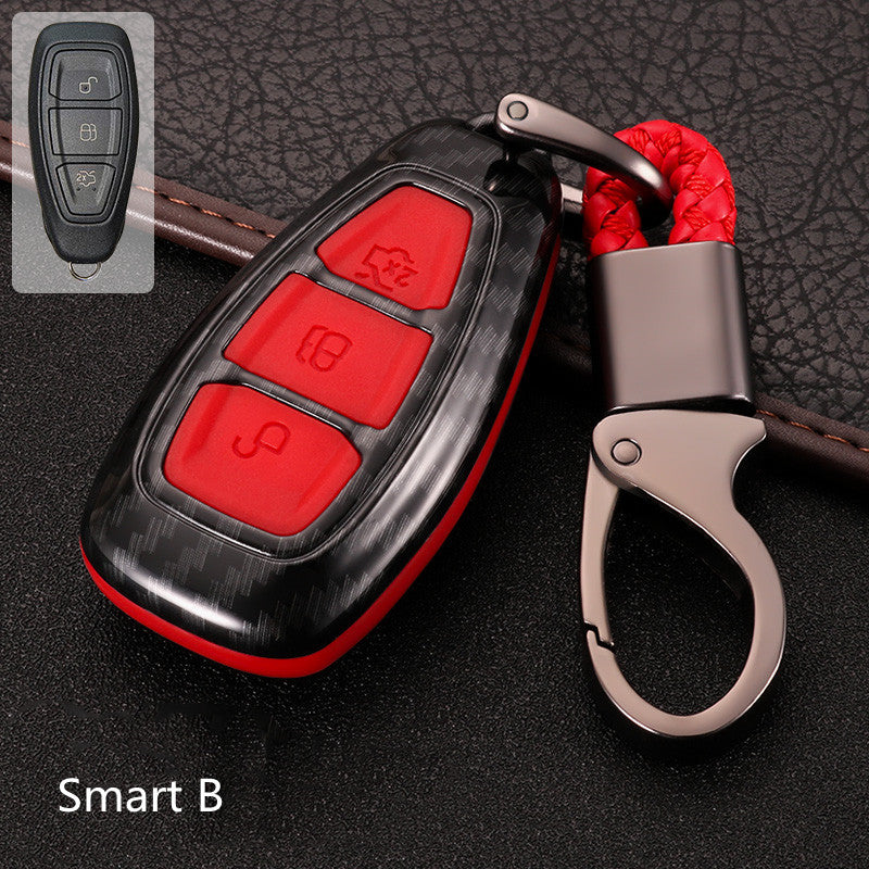 Key fob cover for Ford folding & smart keys – carbon-look – black carbon case with red buttons, smart b style