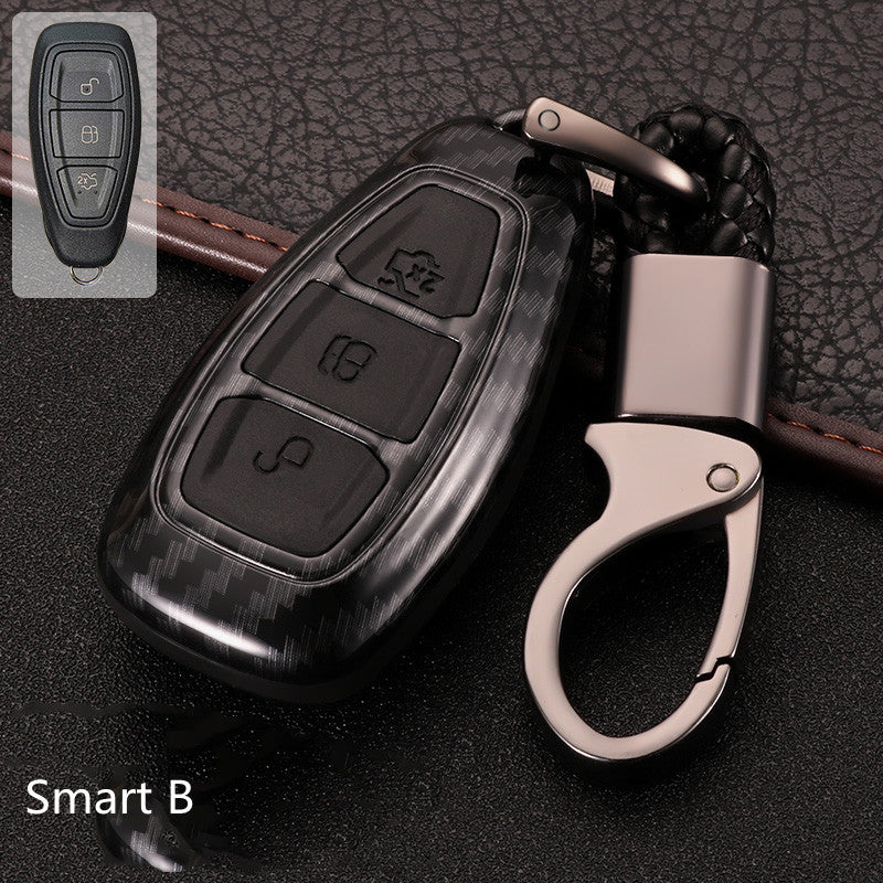 Key fob cover for Ford folding & smart keys – carbon-look – black carbon case with black buttons, smart b style