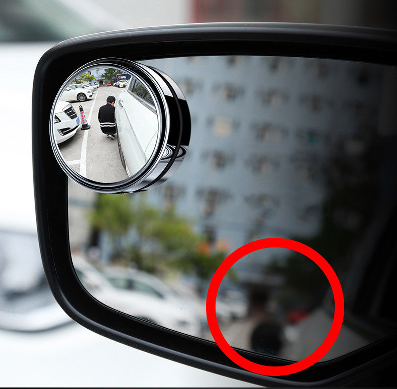 Round blind spot mirror, pack of 2, 360 degree adjustable – fitted on a car side mirror showing blind spot