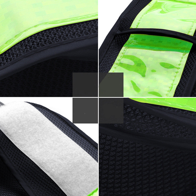 Fluorescent reflective safety vest – close-up details of straps, mesh and velcro fastening