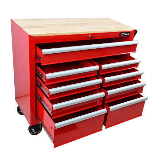 9 DRAWERS MULTIFUNCTIONAL TOOL CART WITH WHEELS AND WOODEN TOP - image 3