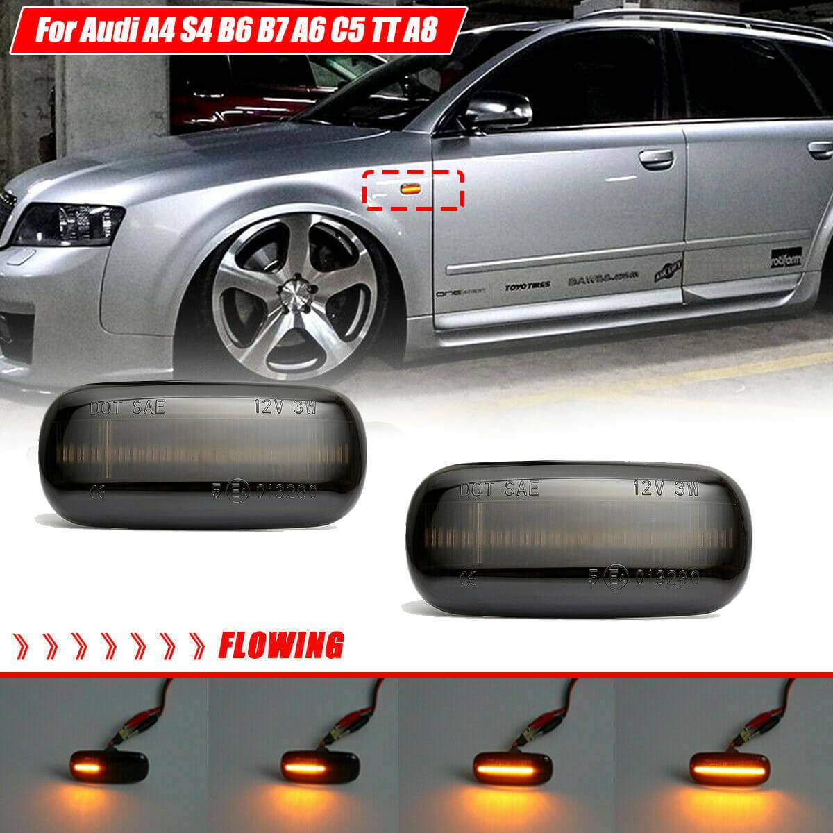 For A3 S3 8P A4 S4 RS4 B6 B7 B8 A6 S6 RS6 Sequential Led Side Marker Lights - image 7