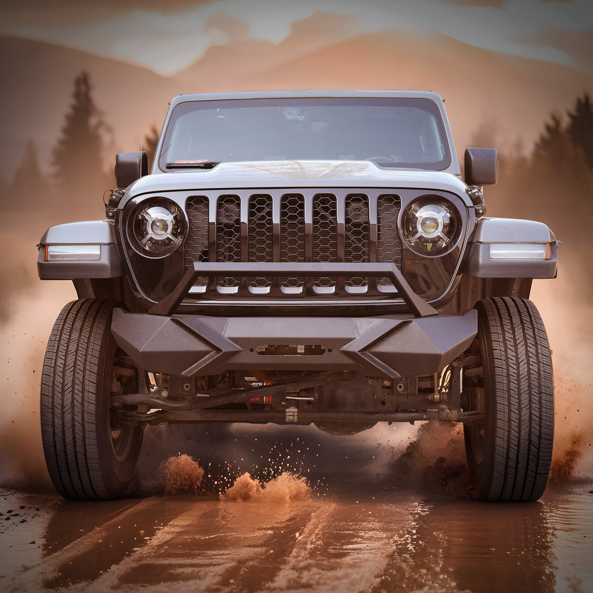 X Style Front Bumper With Winch Plate Compatible With Wrangler JK 2007-2018 Heavy Duty Black Textured Manganese Steel Construction, Perfect For On And Off-Road Used - image 5