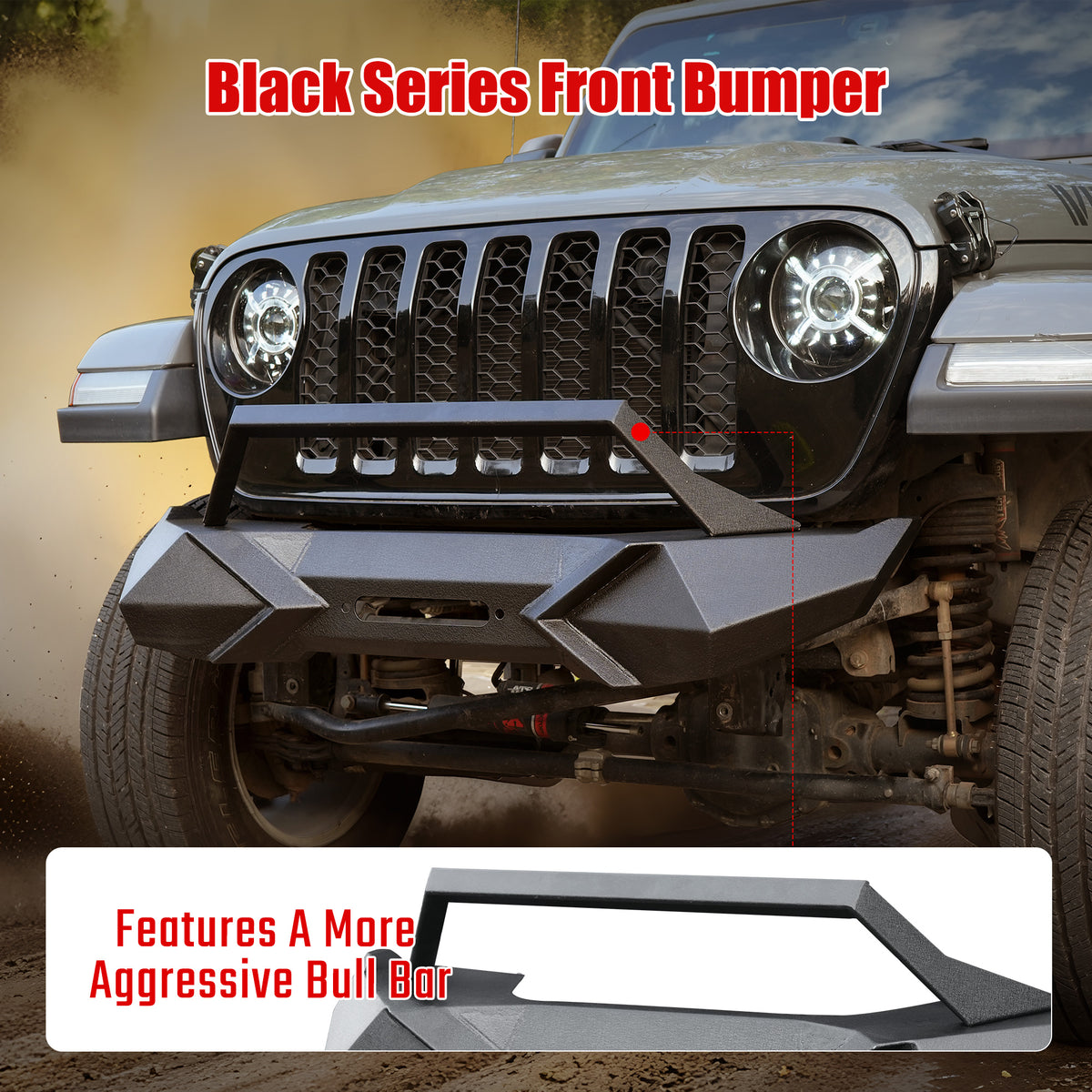 X Style Front Bumper With Winch Plate Compatible With Wrangler JK 2007-2018 Heavy Duty Black Textured Manganese Steel Construction, Perfect For On And Off-Road Used - image 6