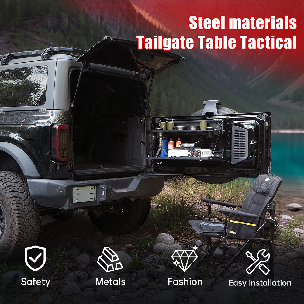 Tailgate Table For Ford Bronco 2021-2024 2-Tier Rear Storage Cargo Shelf - Black