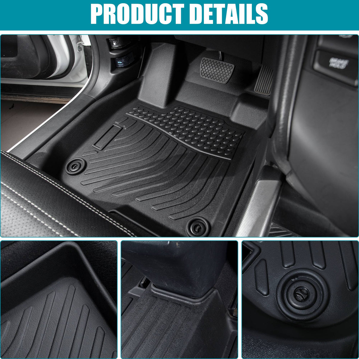 Car Floor Mats For 17-20 Hyundai Elantra No Fit GT All-Weather TPE Rubber Black - image 3