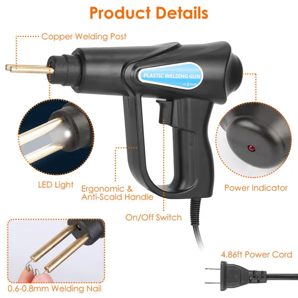 70W Plastic Welder Car Bumper Repair Kit Hot Stapler Welding Gun Plastic Repair Machine Soldering Tool With 200 Staples Pliers Cutter - image 2