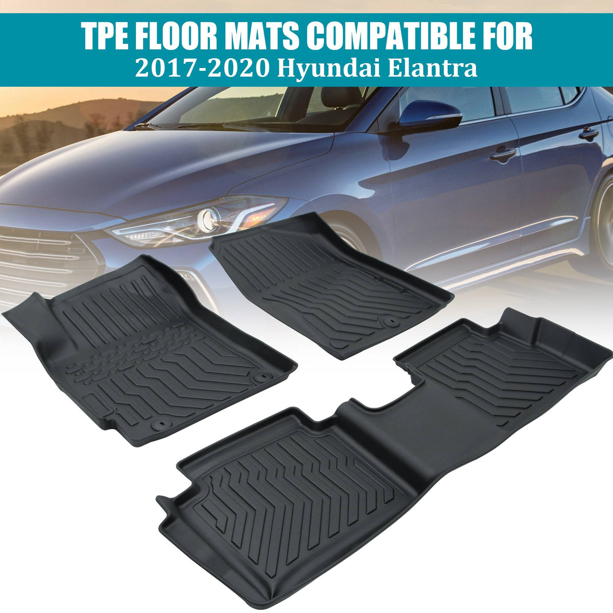 Car Floor Mats For 17-20 Hyundai Elantra No Fit GT All-Weather TPE Rubber Black - image 7