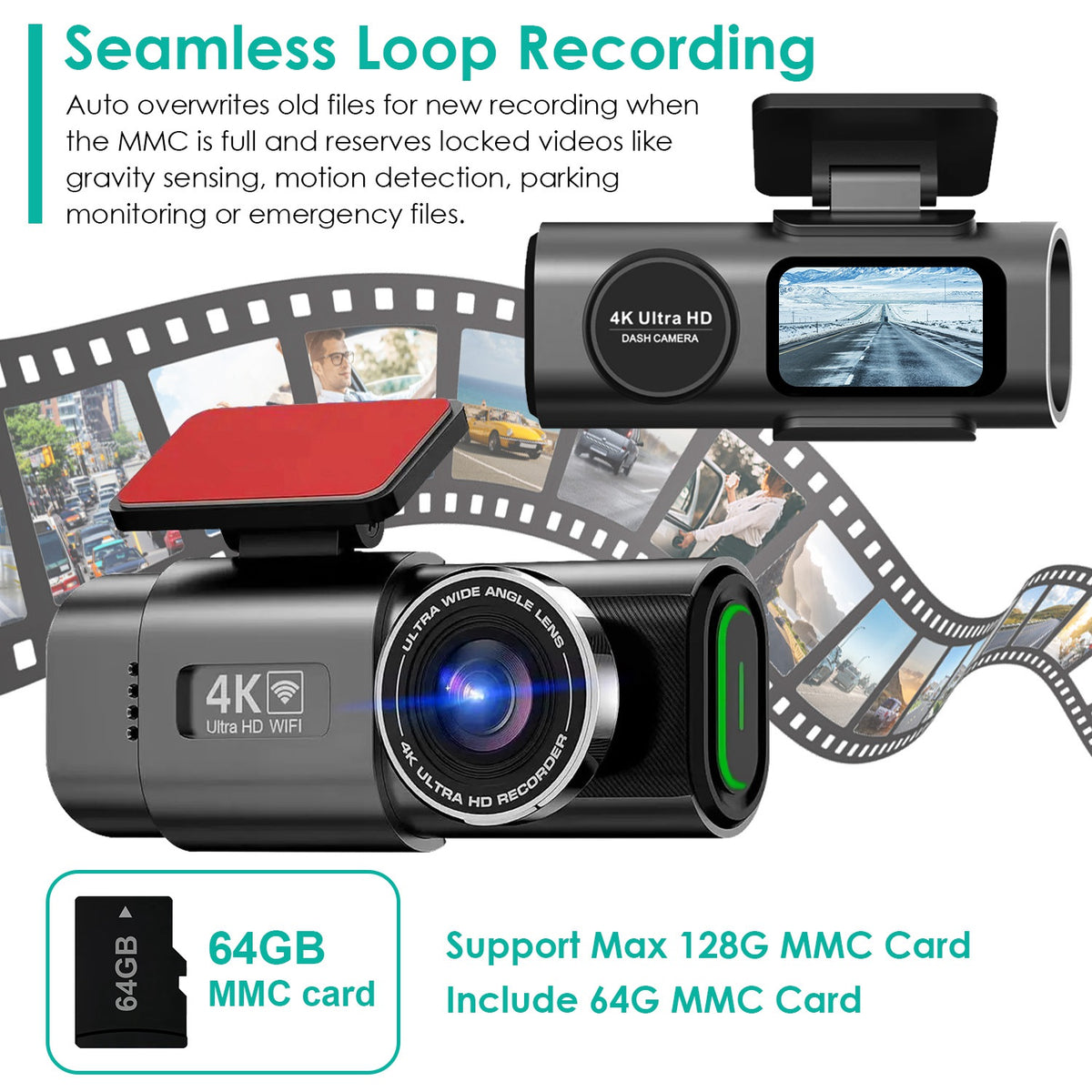 1Pc 4K 1080P Car Dash Cam 2.4GHz WiFi Car Camera Mini Driving Recorder With 140 Degree Wide Angle APP Control Night Vision G-sensor Loop Recording - image 4