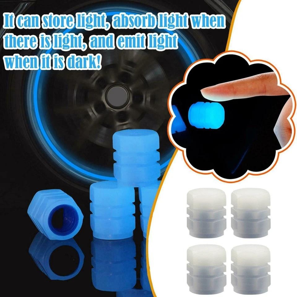 4x Fluorescent Universal Luminous Glow In Dark Car Tire Tyre Valve Caps Cover - image 3
