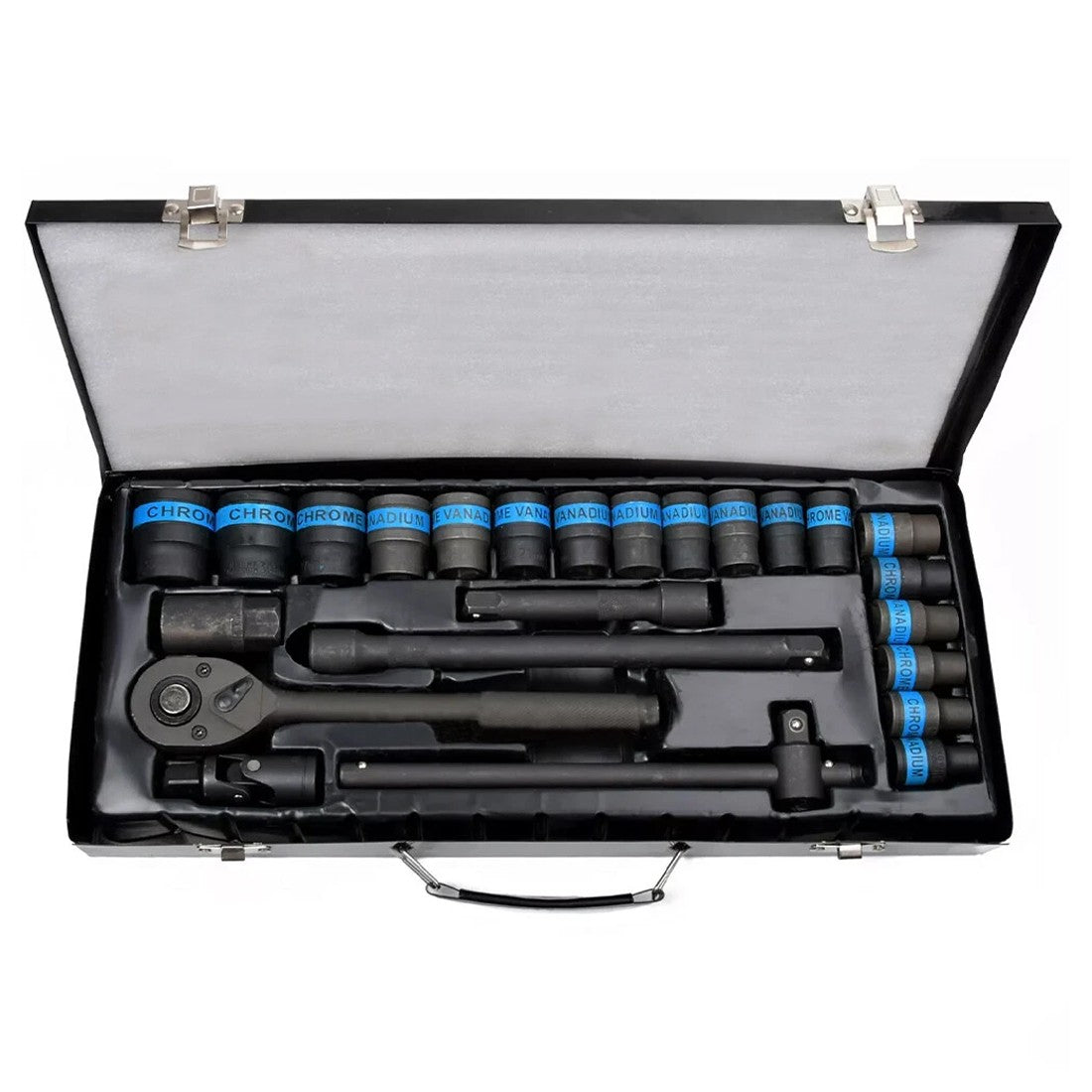 Heavy Duty 1&2 Ratchet Wrench Socket Set 8-32mm Metric Extension Bar Metal Case - image 8