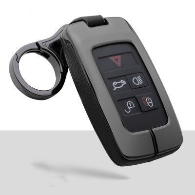 Smart key case for Land Rover & Jaguar – alloy and leather – type b case in black leather, floating product shot
