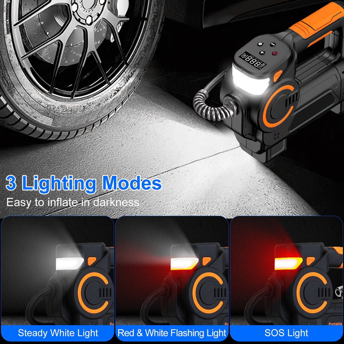 1Pc 140W 150PSI 21V Battery Powered Tire Inflator Cordless Air Inflator Digital Air Compressor With LED Light For Cars Motorcycles Bicycles Balls - image 5