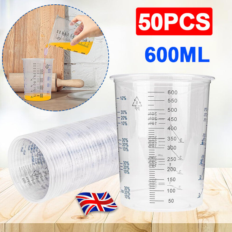 50X Clear Paint Plastic Mixing Cups 600CC Calibrated Measuring Polypropylene New - image 8