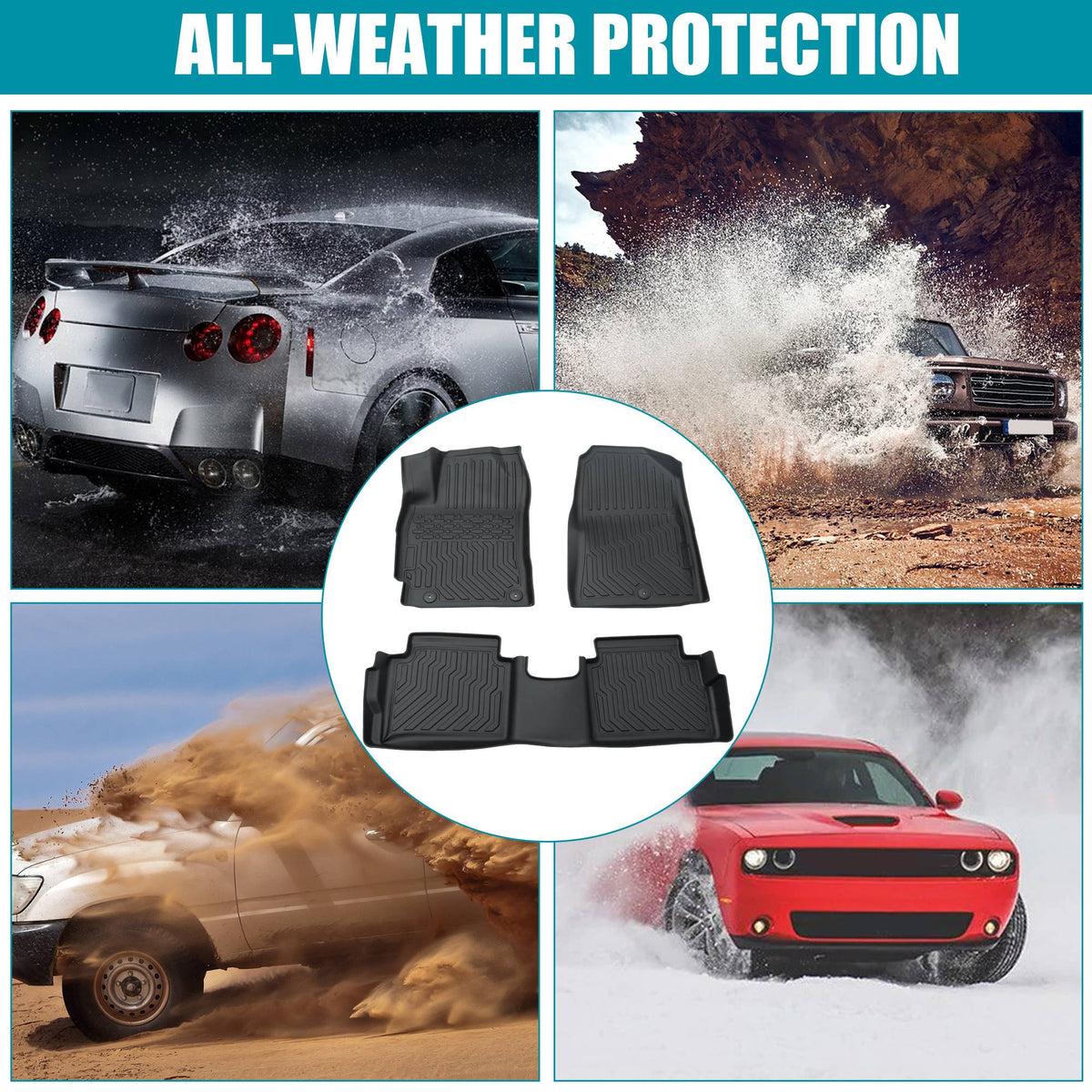 Car Floor Mats For 17-20 Hyundai Elantra No Fit GT All-Weather TPE Rubber Black - image 2