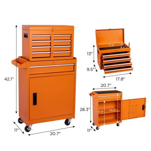Tool Chest, 5-Drawer Rolling Tool Storage Cabinet With Detachable Top Tool Box, Liner, Universal Lockable Wheels, Adjustable Shelf, Locking Mechanism, Metal Tool Cart For Garage Workshop - image 3