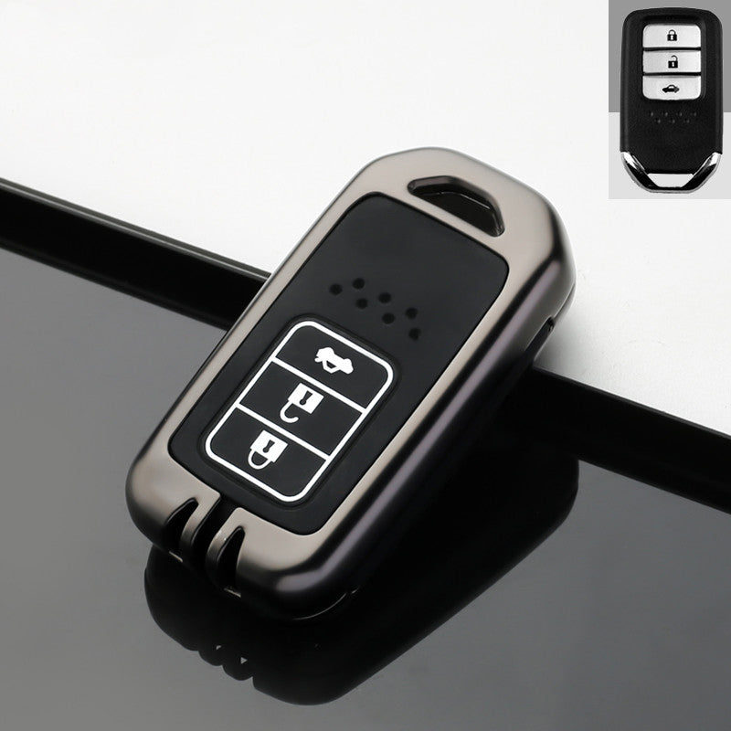 Key fob case for Honda Accord & Civic keys – zinc alloy – four-button case with trunk icon, inset shows original fob