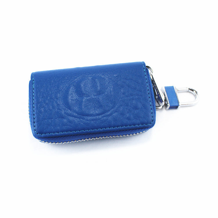 Crocodile-pattern leather car key case – universal – blue case shown closed