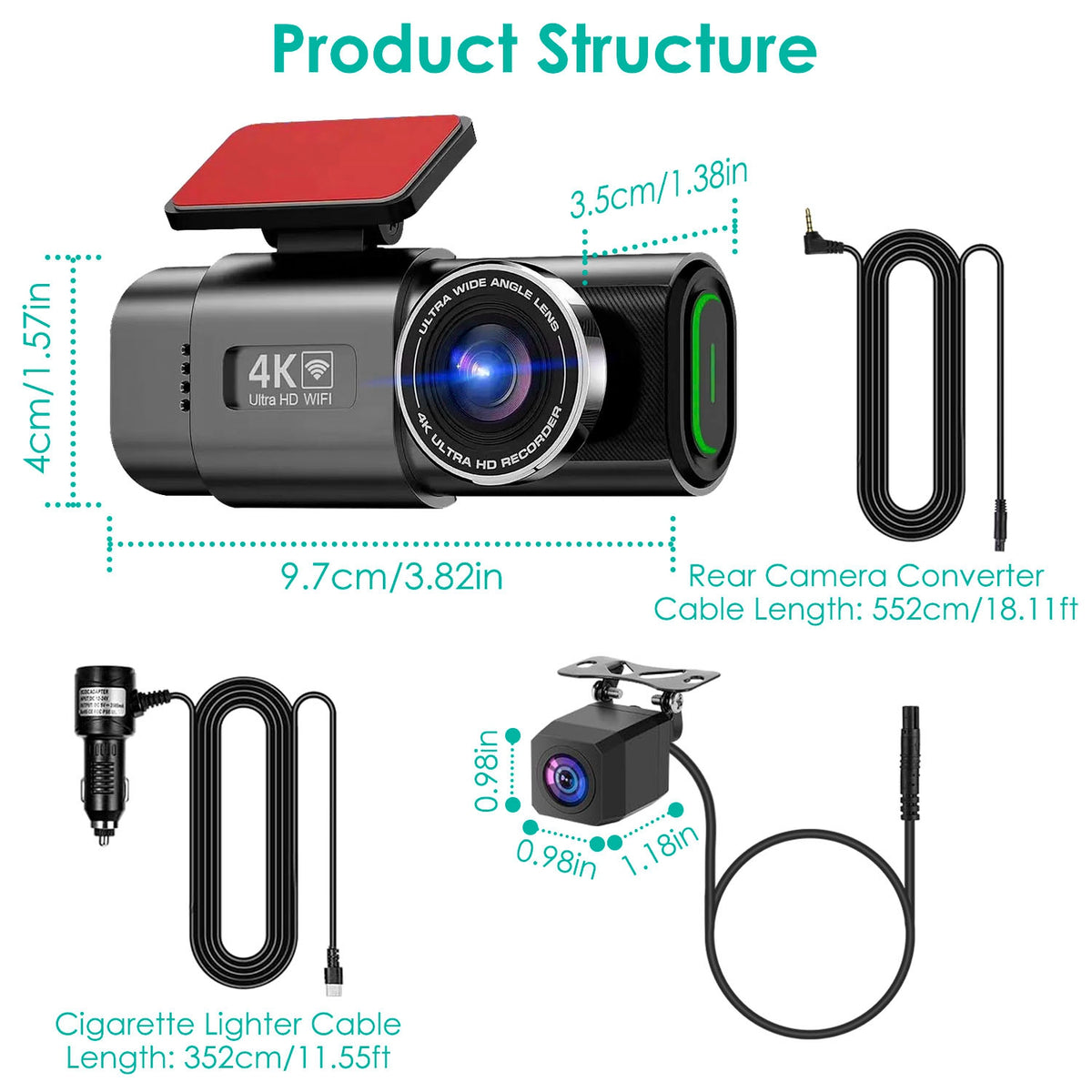 1Pc 4K 1080P Car Dash Cam 2.4GHz WiFi Car Camera Mini Driving Recorder With 140 Degree Wide Angle APP Control Night Vision G-sensor Loop Recording - image 7