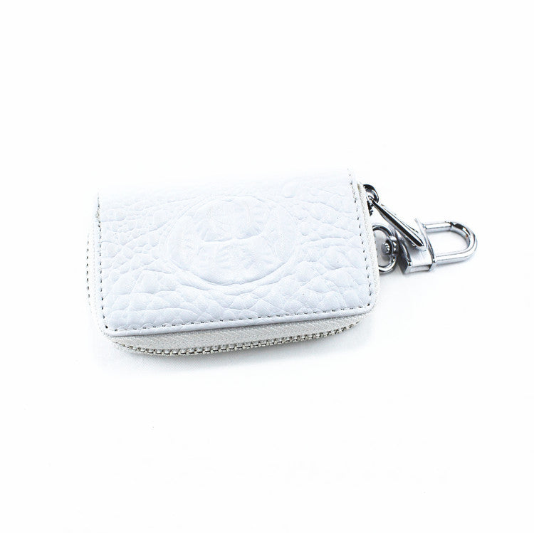 Crocodile-pattern leather car key case – universal – white case shown closed