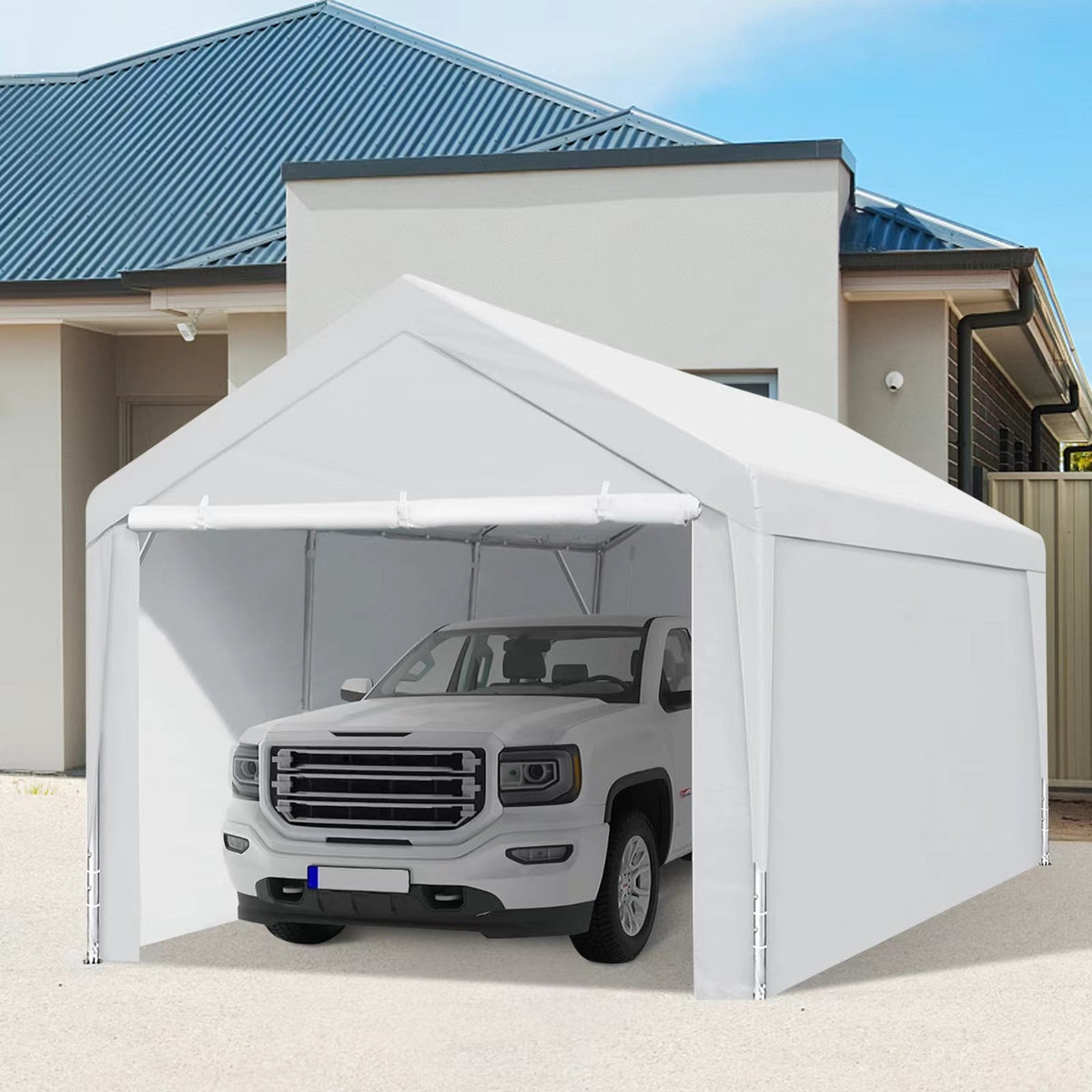 Carport, 10X20 Heavy Duty Portable Carport Garage Tent For Outdoor Storage Shelter White - White