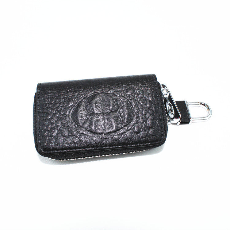 Crocodile-pattern leather car key case – universal – black case shown closed