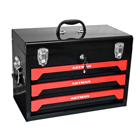 20 Portable 3 Drawer Steel Tool Box With Metal Latch Closure, Black Red - image 8