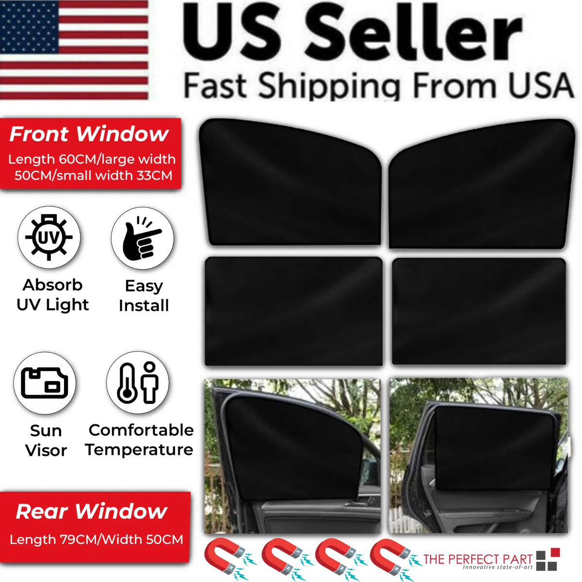4X Magnetic Car Side Front Rear Window Sun Shade Cover Mesh Shield UV Protection - image 11