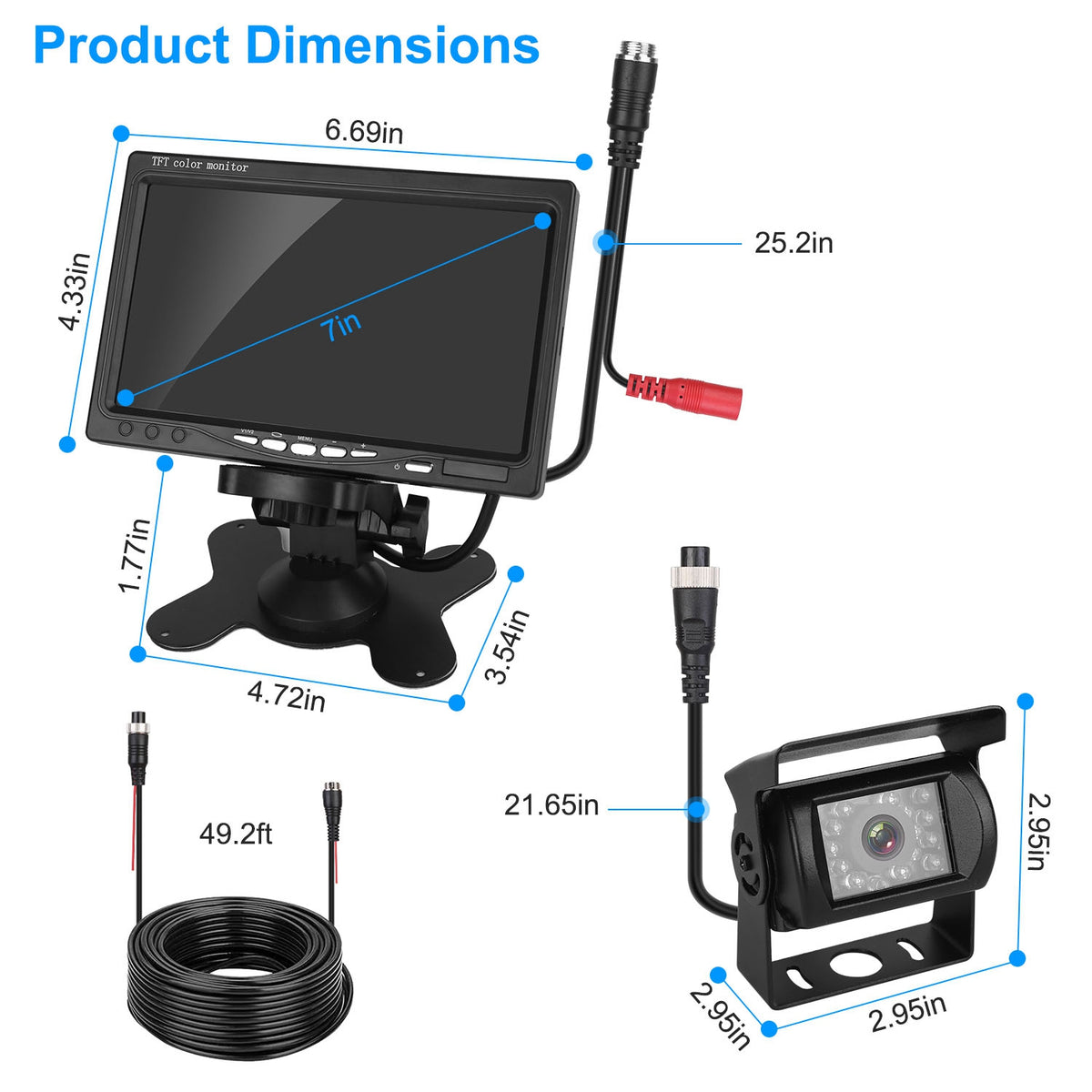 1Pc 7In Screen Backup Camera System Vehicle Rear View Monitor Kit IP67 Waterproof Car Parking Reverse System With Night Vision For Car Trunk Van SUV - image 5